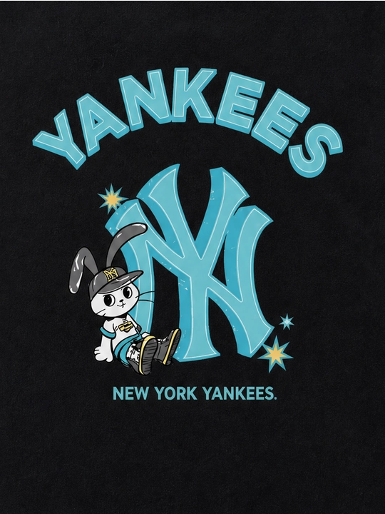 Ayollar uchun Yankees va quyon printli paxta oversayz futbolka, qisqa yengli