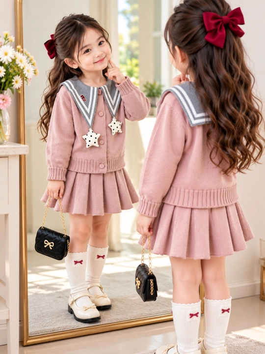 Детский трикотажный комплект для девочки: кофта и юбка, 2–6 лет - 
