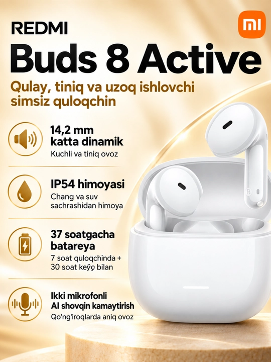 Беспроводные наушники Redmi Buds 8 Active, 14,2 мм мощный динамический драйвер, защита IP54 - 