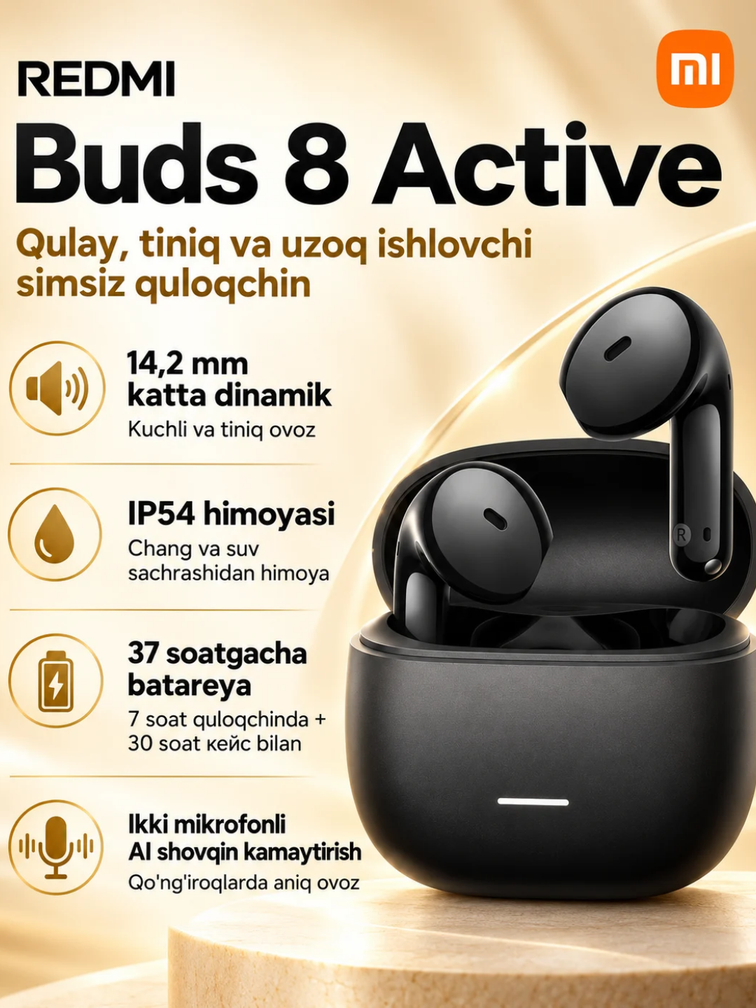 Беспроводные наушники Redmi Buds 8 Active, 14,2 мм мощный динамический драйвер, защита IP54 - 