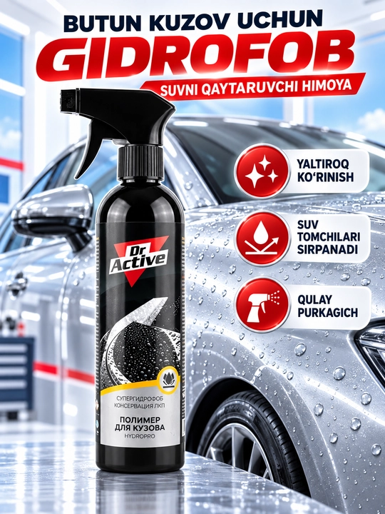 HydroPro 500 ml kuzov uchun polimer - supergidrofob, bo‘yoq qoplamasini himoya yaltiratish - 