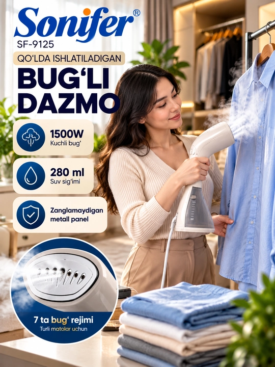 Kiyimlar uchun bug‘latgich, qo‘lda ishlatiladigan bug‘latgich, kiyimlar uchun