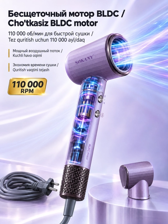 Высокоскоростной фен для волос SOKANY SK-14040, 2400 Вт, бесщеточный мотор