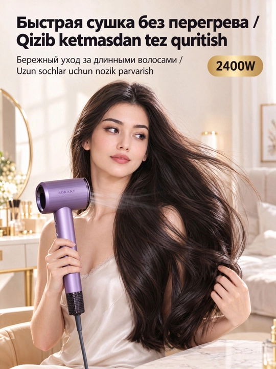 Высокоскоростной фен для волос SOKANY SK-14040, 2400 Вт, бесщеточный мотор