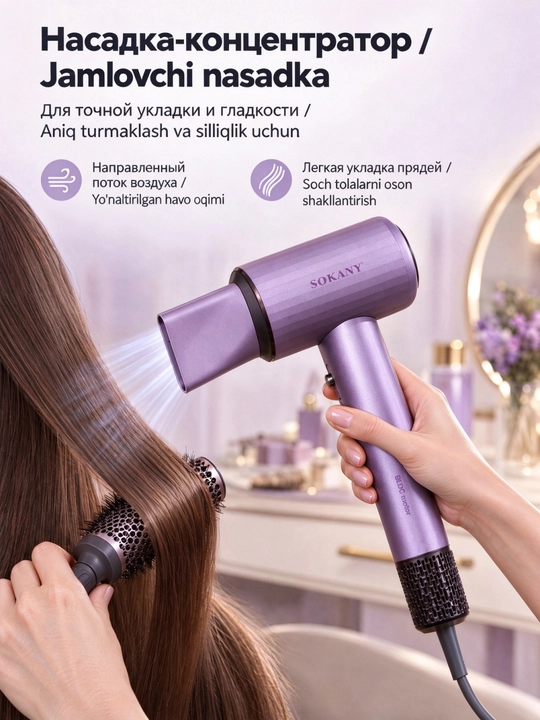 Высокоскоростной фен для волос SOKANY SK-14040, 2400 Вт, бесщеточный мотор