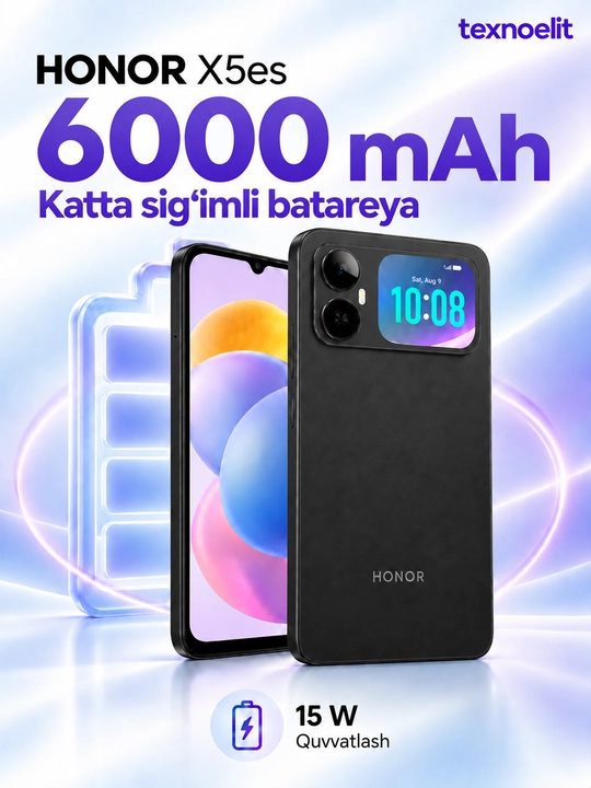 Смартфон HONOR X5 es, задний мини-экран, 6000 мА·ч, 6,9″ 90 Гц, 13 Мп