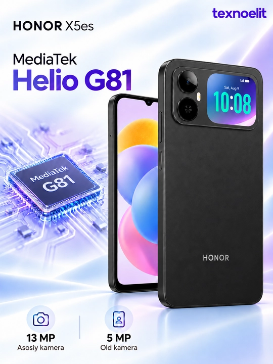 Смартфон HONOR X5 es, задний мини-экран, 6000 мА·ч, 6,9″ 90 Гц, 13 Мп
