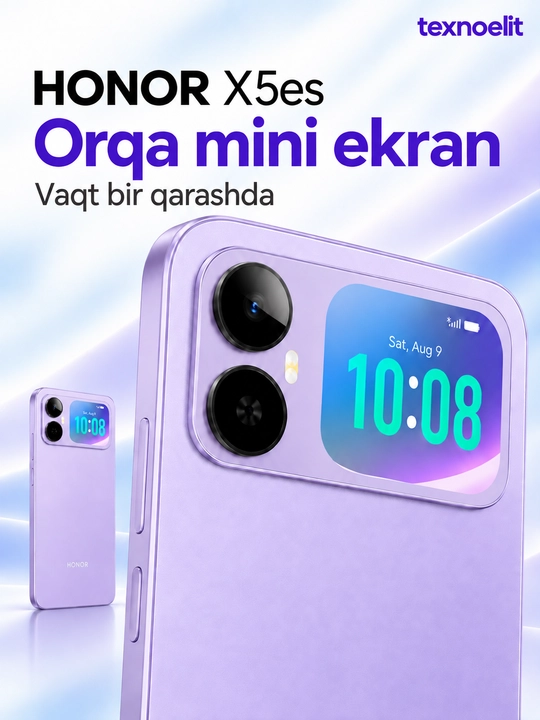 HONOR X5 es Smartfoni, orqa mini ekran, 6000 mAh, 6,9″ 90 Hz, 13 MP