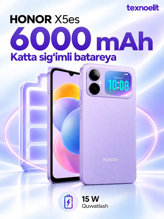 HONOR X5 es Smartfoni, orqa mini ekran, 6000 mAh, 6,9″ 90 Hz, 13 MP