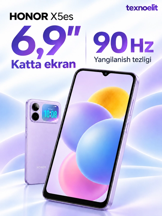 HONOR X5 es Smartfoni, orqa mini ekran, 6000 mAh, 6,9″ 90 Hz, 13 MP