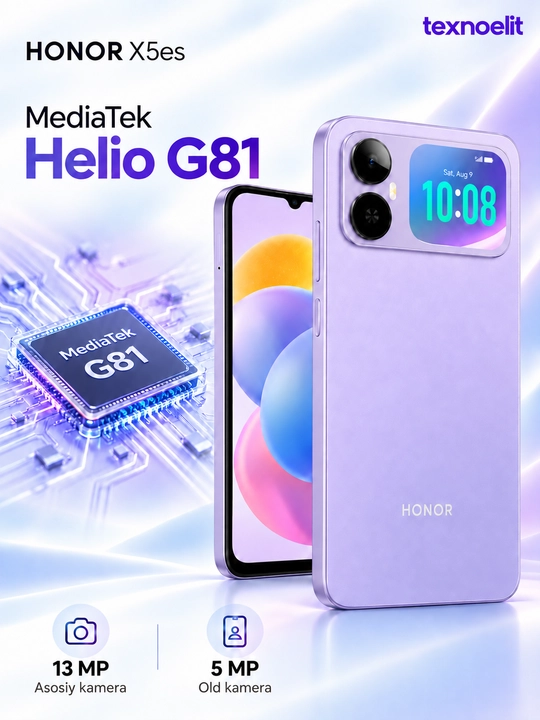 HONOR X5 es Smartfoni, orqa mini ekran, 6000 mAh, 6,9″ 90 Hz, 13 MP