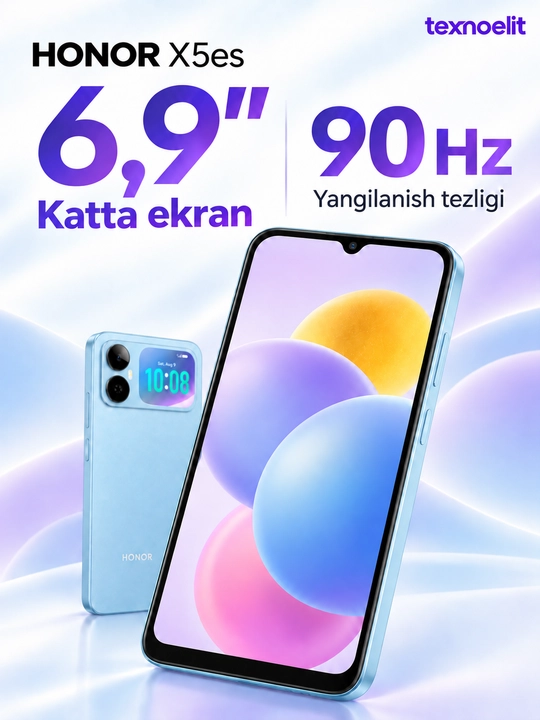 Смартфон HONOR X5 es, задний мини-экран, 6000 мА·ч, 6,9″ 90 Гц, 13 Мп