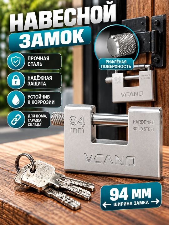 Навесной замок VCAP, 94 мм, из закалённой стали, с ключами - 