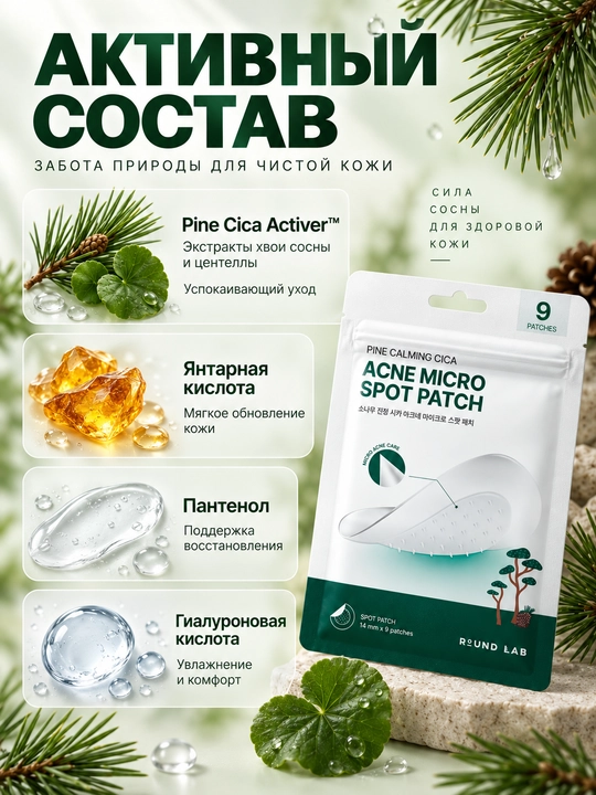 Точечные патчи от акне Round Lab Pine Calming Cica Acne Micro Spot Patch