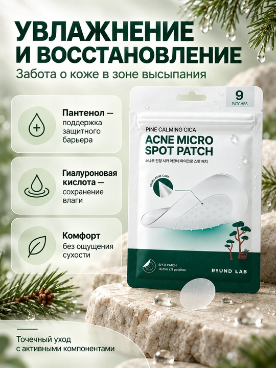 Точечные патчи от акне Round Lab Pine Calming Cica Acne Micro Spot Patch