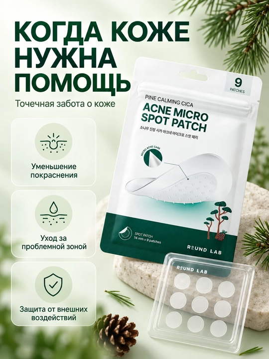 Точечные патчи от акне Round Lab Pine Calming Cica Acne Micro Spot Patch