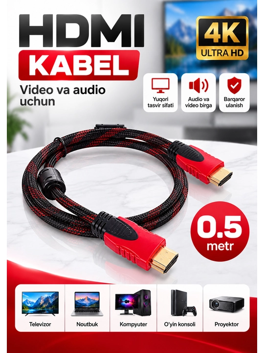 HDMI кабель 0.5 метра, 4K Ultra HD
