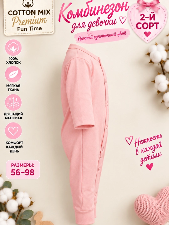 Комбинезон для девочки Cotton Mix Premium Fun Time, 100% хлопок, 2-й сорт