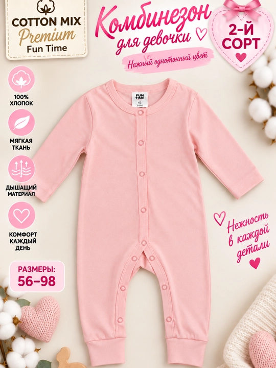 Комбинезон для девочки Cotton Mix Premium Fun Time, 100% хлопок, 2-й сорт