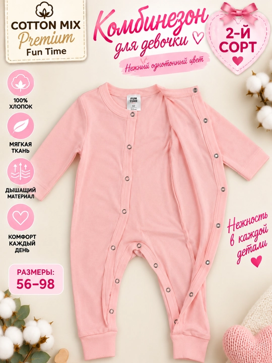 Комбинезон для девочки Cotton Mix Premium Fun Time, 100% хлопок, 2-й сорт