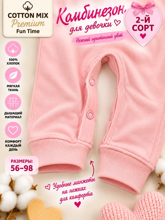 Комбинезон для девочки Cotton Mix Premium Fun Time, 100% хлопок, 2-й сорт