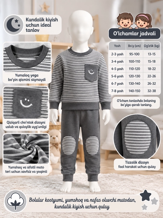 Bolalar uchun sport kostyum dvoika, kiyim to'plami, 2-9 yosh o'g'il va qiz bolalarga