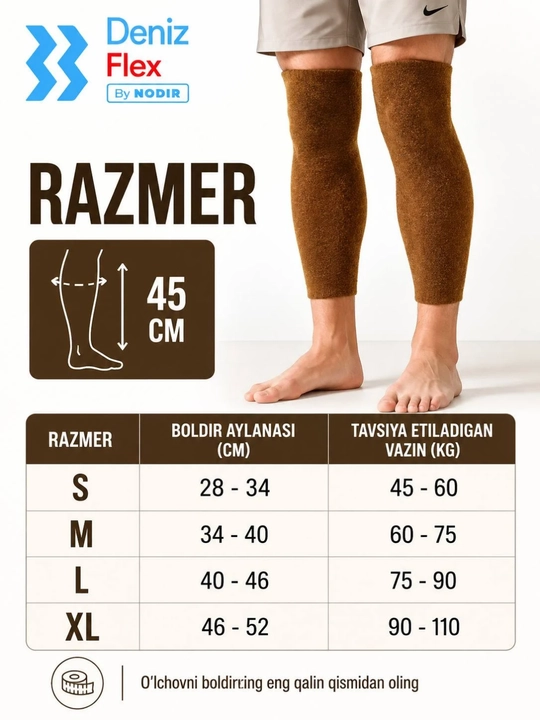 Deniz Flex By NODIR isituvchi tizza bandaji,nakolennik, uniseks, S, M, L, XL