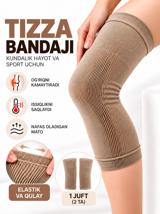 Tizza bandaji nakolennik, elastik issiq tutuvchi tizzalik, sport va kundalik uchun, 1 juft - 
