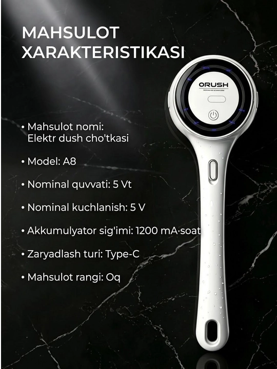 Elektr dush cho'tkasi 5 ta nasadka bilan, massajyor va tana parvarishi uchun
