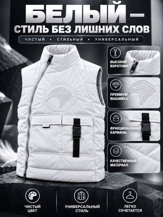 Erkaklar uchun bezrukavka, nimcha-kenguru, issiq jilet, ko‘p cho‘ntakli, funksional
