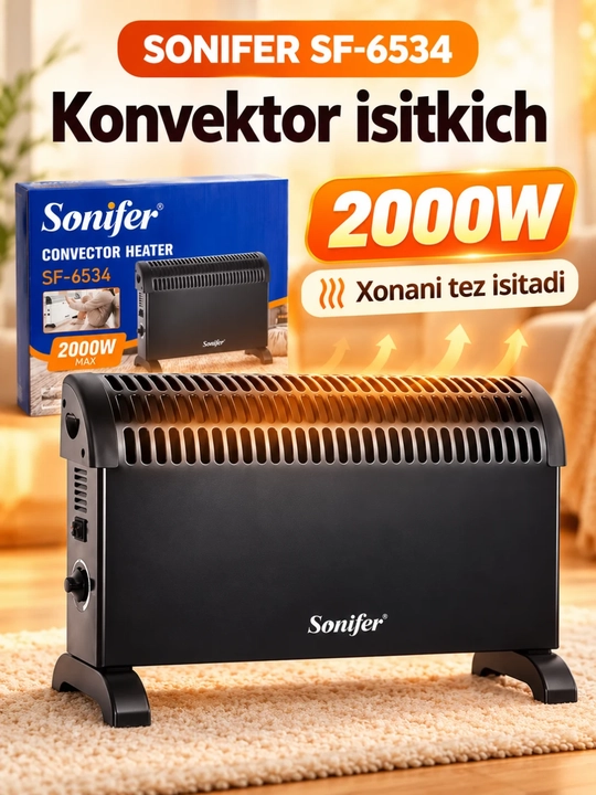 Обогреватель конвектор Sonifer SF-6534, электрический, 2000 Вт, чёрный, для дома - 