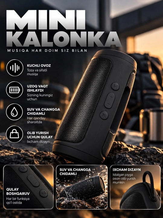 Mini simsiz kolonka Bluetooth, kuchli ovoz, portativ dinamik