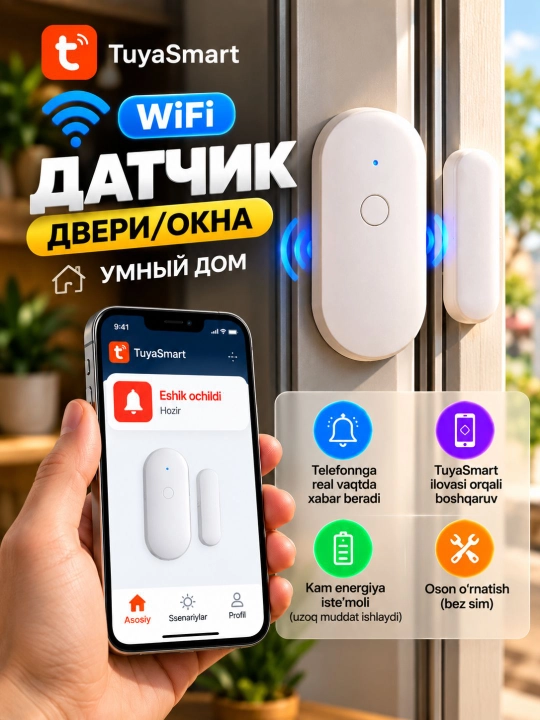 Wi-Fi aqlli eshik va deraza sensori, Tuya Smart ochilish datchigi