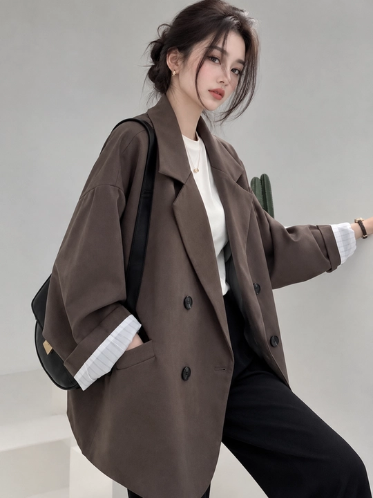 Женский пиджак oversize — не плотная, подходит для тёплых дней осени и весны - 