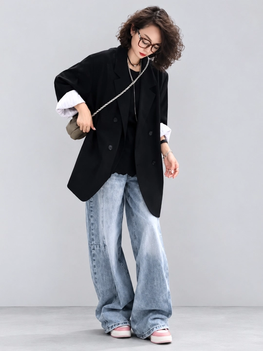 Женский пиджак oversize — не плотная, подходит для тёплых дней осени и весны - 