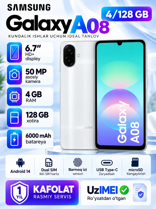 Samsung Galaxy A18 4/128 ГБ смартфон, Super AMOLED 6,7", камера 50 Мп, 5000 мАч, 4G - 