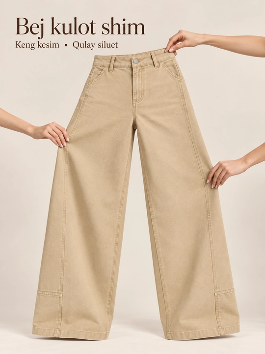 Ayollar uchun keng shim, yuqori belli palazzo kulot, kundalik casual klassik shim