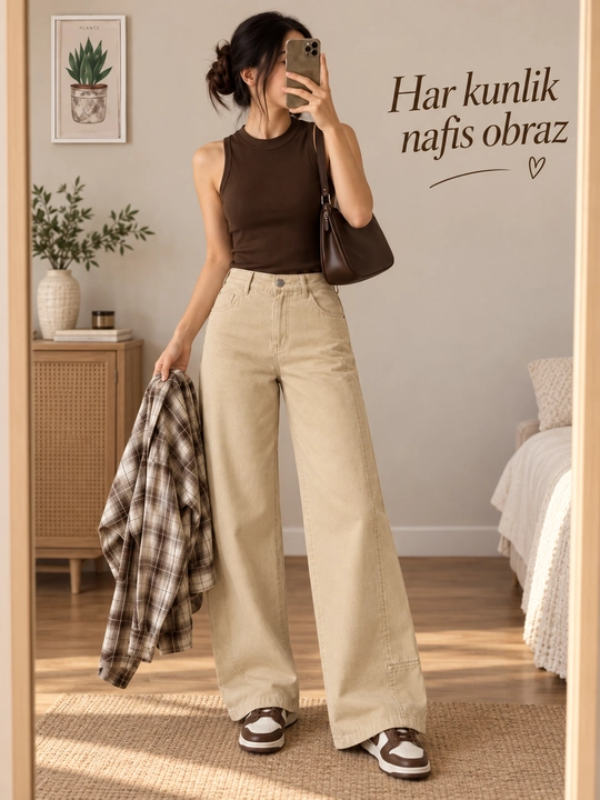Ayollar uchun keng shim, yuqori belli palazzo kulot, kundalik casual klassik shim