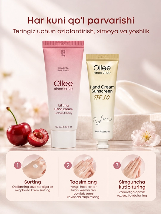 Крем для рук OLLEE увлажняющий SPF 10 с алоэ, акацией и маслом макадамии, 30 мл