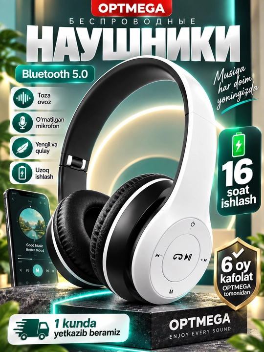 Simsiz quloqchinlar P47, Bluetooth 5.0, yig'iluvchan, mikrofon bilan, shovqinsiz - 