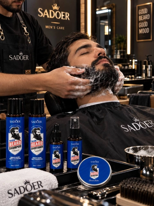Набор для ухода за бородой SADOER Thick Beard, шампунь, бальзам и масло
