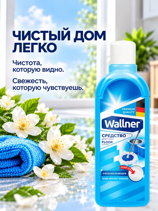 Средство для мытья пола Wallner, 1000 мл, блеск без разводов, свежий аромат