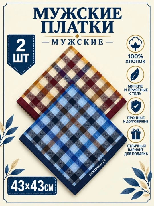 Современные мужские носовые платки, 100% хлопок, набор 1, 2, 3 штуки