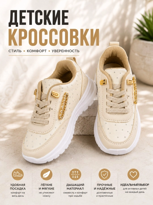 Детские кроссовки для девочек, розовые с декоративными стразами и блестящими элементами - 