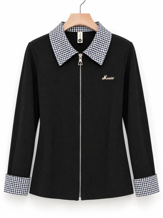 Женская кофта на молнии с воротником, трикотажная