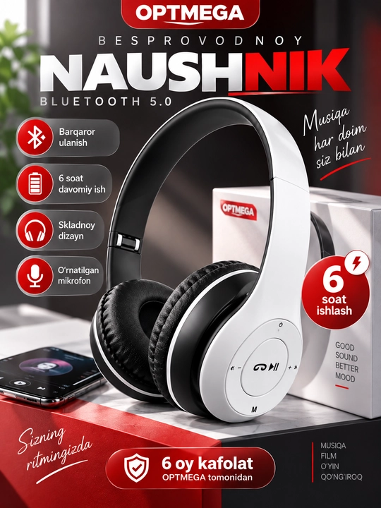 Simsiz quloqchinlar P47, Bluetooth 5.0, yig'iluvchan, mikrofon bilan, shovqinsiz - 