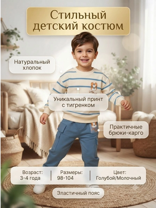 Детский костюм-двойка на весну и осень 2–7 лет хлопок 2 нити - 