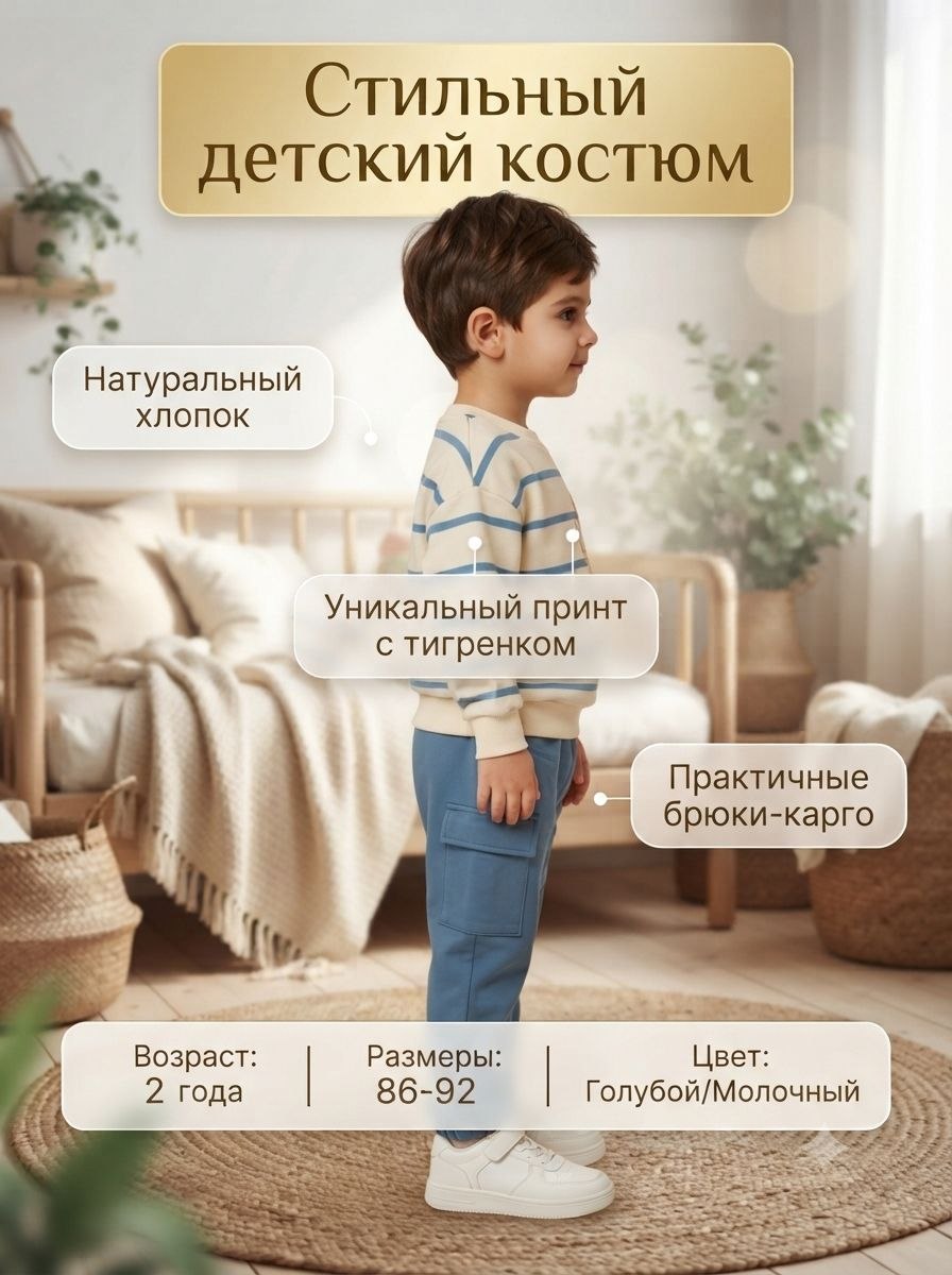 Детский костюм-двойка на весну и осень 2–7 лет хлопок 2 нити