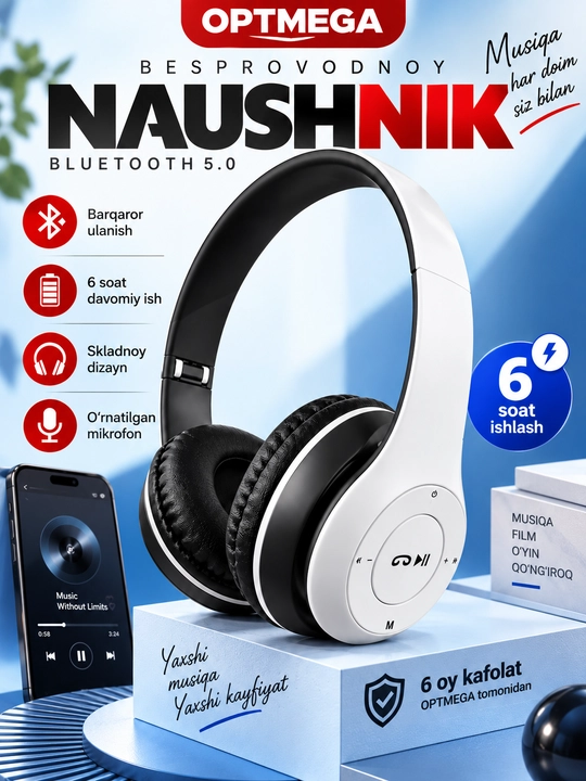 Simsiz quloqchinlar P47, Bluetooth 5.0, yig'iluvchan, mikrofon bilan, shovqinsiz - 