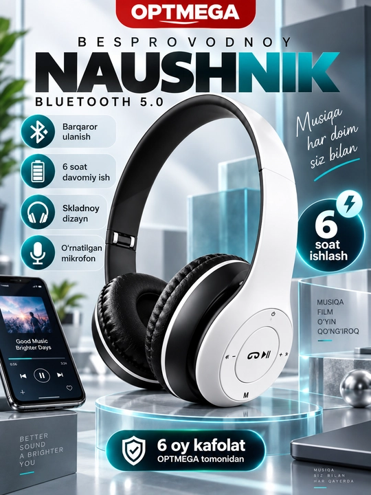 Simsiz quloqchinlar P47, Bluetooth 5.0, yig'iluvchan, mikrofon bilan, shovqinsiz - 